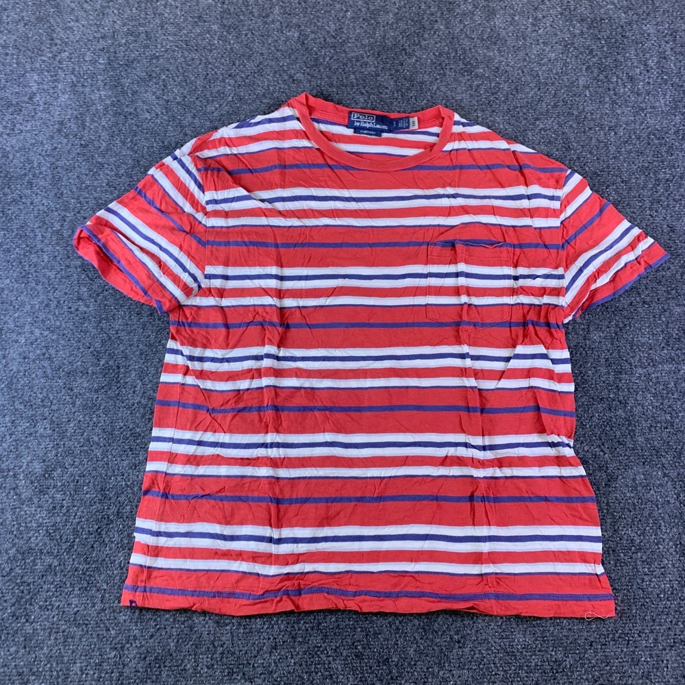 Polo Ralph Lauren T Shirt Men Small Multicolor Striped Cotton Classic Fit Ribbed